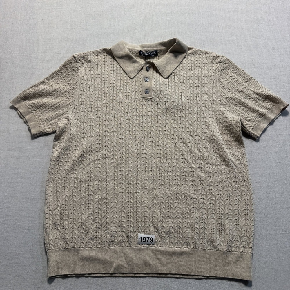 PJ Paul Jones Cable Knit Polo Shirt Mens Large Beige New